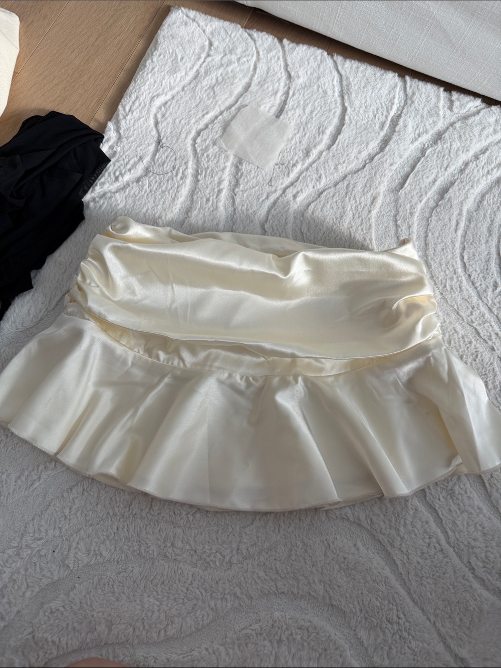 Satin Ruffle Mini Skirt in Ivory